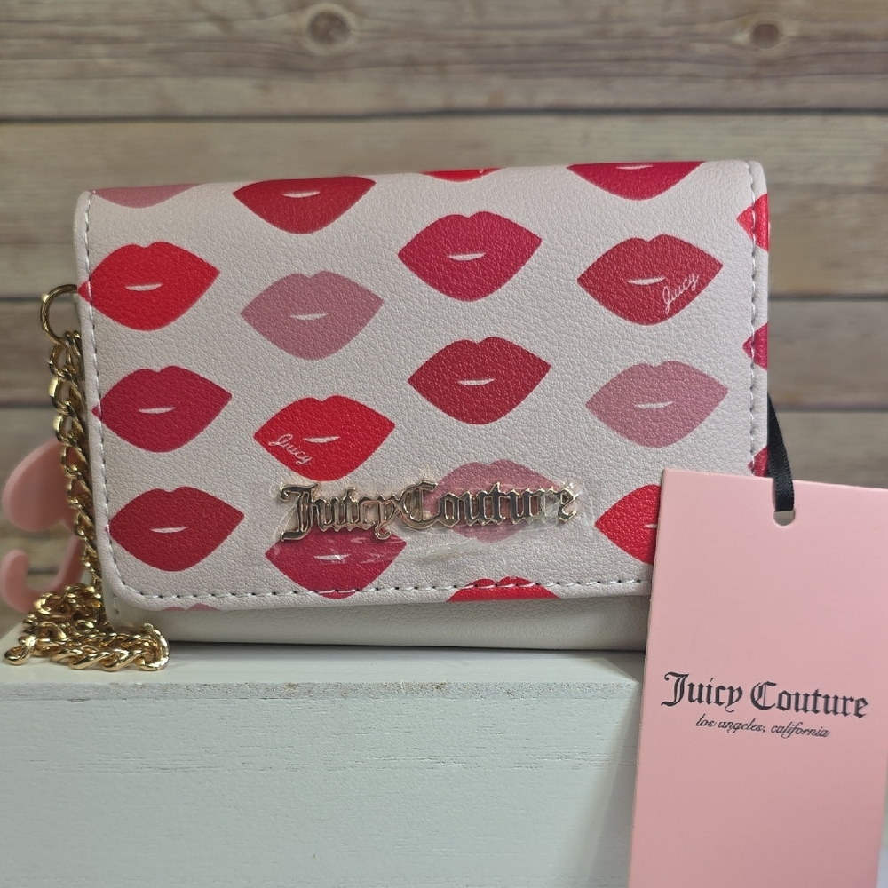Juicy Couture White Wallet with Pink and Red Kiss Print